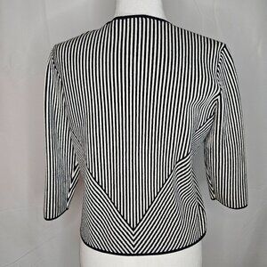 Theory Medium Stripe Blue White Stripe Jacket Asleen Geometric Knit Zip Blazer